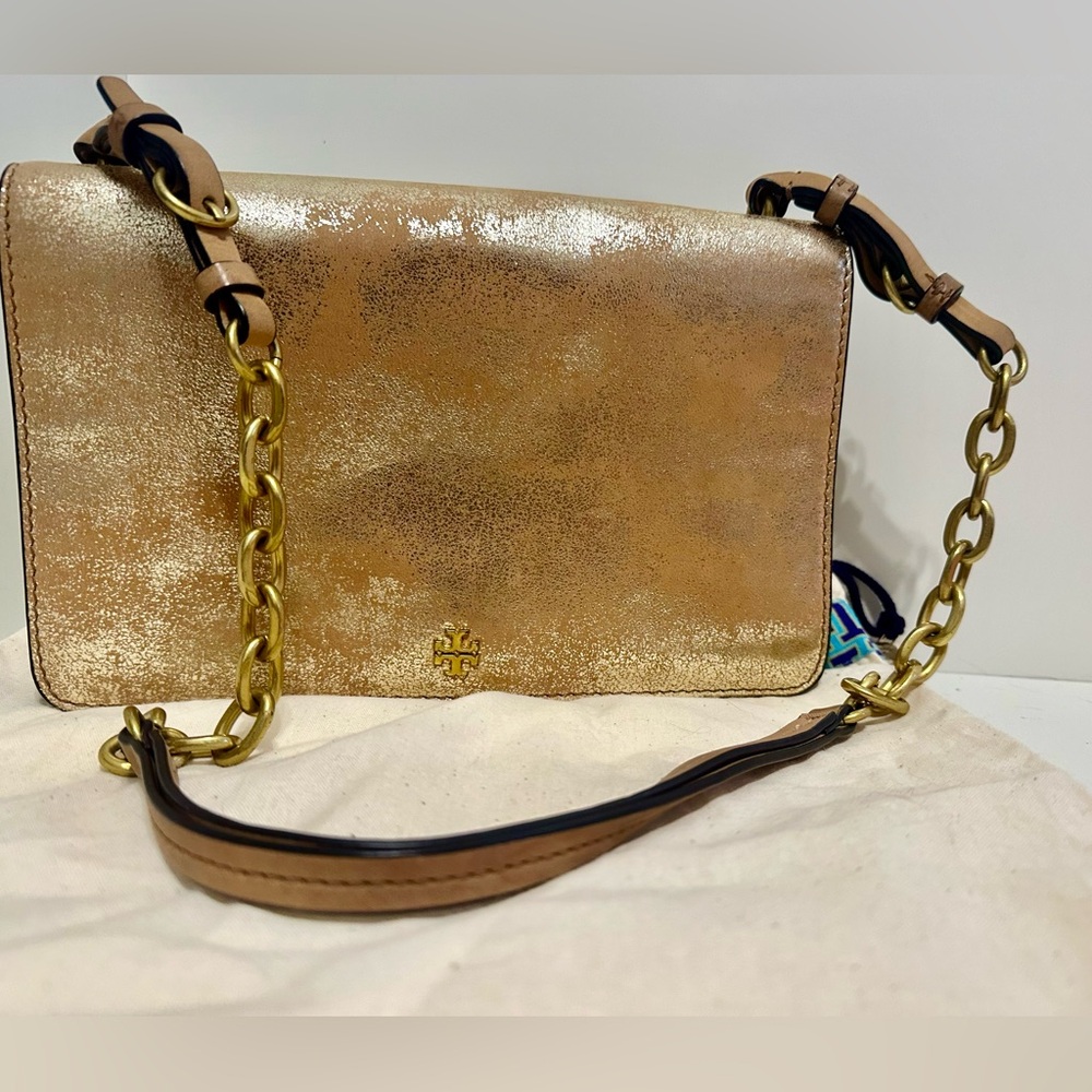 TORY BURCH Sadie Metallic Should Bag